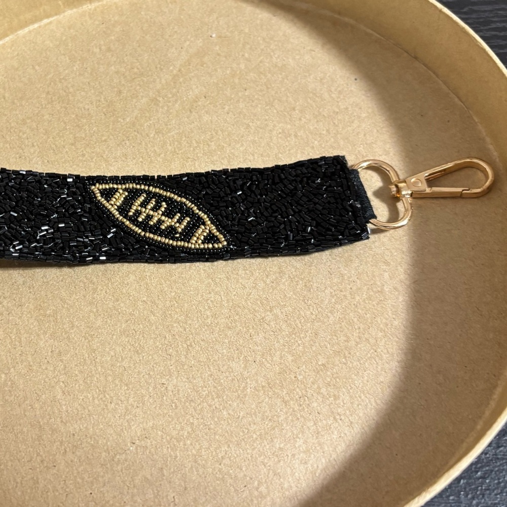 NEW Black and Gold Football Beaded Purse Strap Game Days - Picture 7 of 10